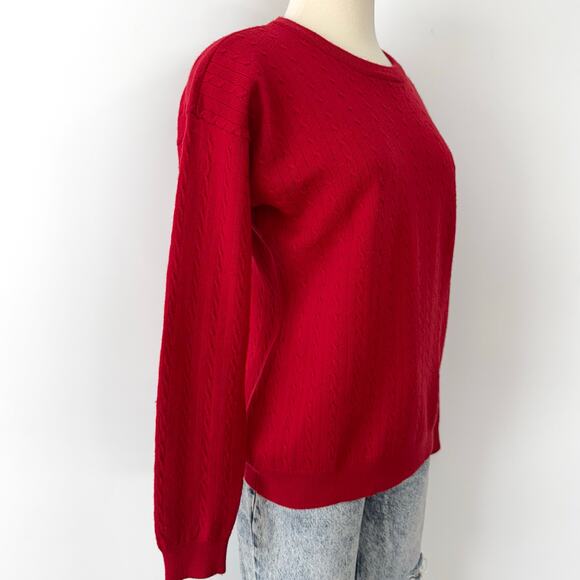 J. McLaughlin Crew Neck Cable Knit Merino Wool Pullover Sweater Red L Vintage - Picture 5 of 12